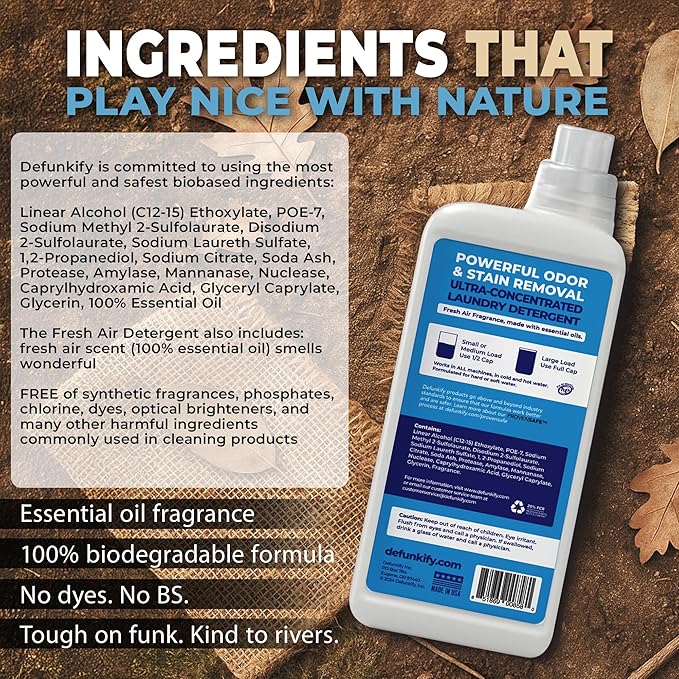 Laundry Detergent 124 Load. Crisp, Clean 'Fresh Air' Essential Oil Liquid Laundry Detergent Washing Soap for Sensitive Skin. ProvenSafe™ Cleaning Supply w/Odor & Stain Remover for Outdoor Gear