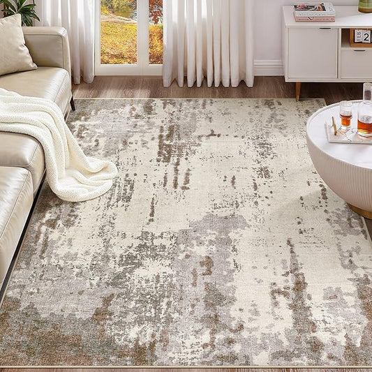 5x7 Area Rug Living Room Rugs - Washable Neutral Modern Abstract Soft Thin Rug Indoor Floor No Slip Rug Carpet for Bedroom Under Dining Table Home Office Decor - Brown/Grey/Beige