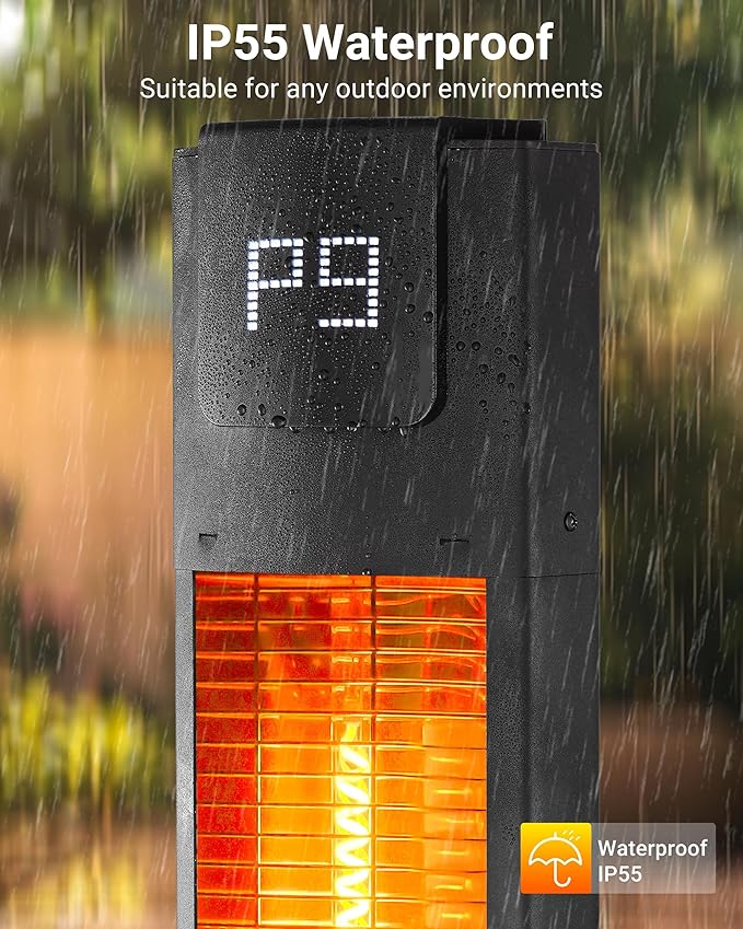 Pasapair 42" Outdoor Patio Heater - 1500W Infrared Tower Heater with Remote 12 Heat Levels and 9H Timer - IP55 ETL Certified for Garage, Indoor, Porch
