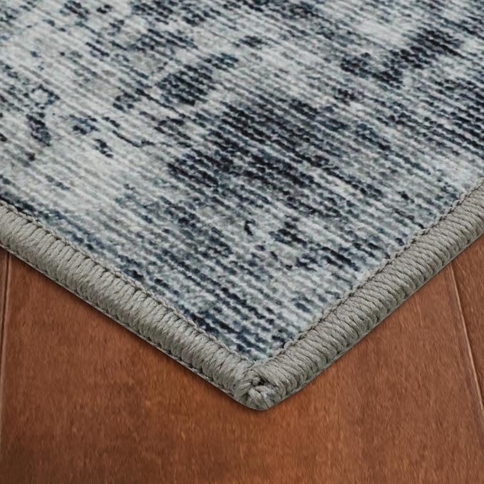 Wyatt & Ash Blue Hazen Abstract Imagine Printed Chenille 6'6" x 9'6" Non Skid & Machine Washable Area Rug