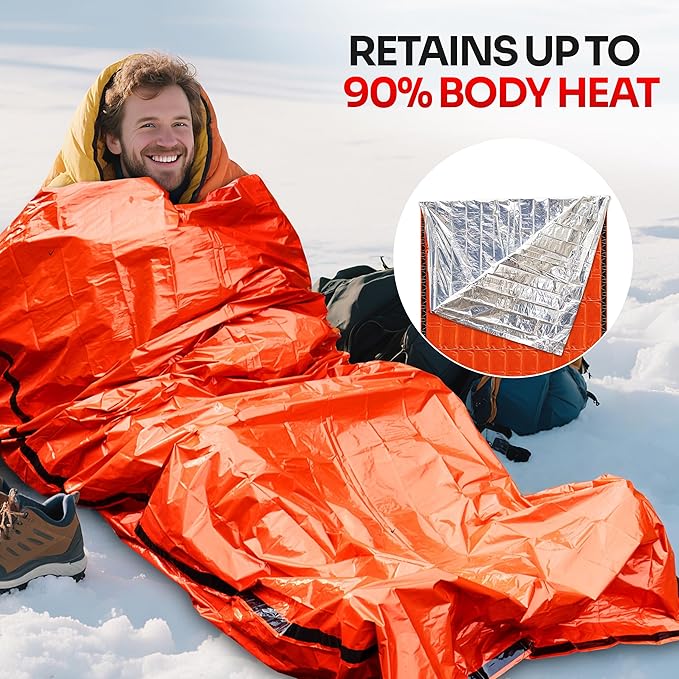Emergency Sleeping Bag 3 Pack | for Survival Gear and Supplies Life Bivy Sack Waterproof Mylar Emergency Blankets for Survival Kit Car Camping Gear Hiking Tac Bivvy Go Bag Supplies Sleep Sacks Shelter