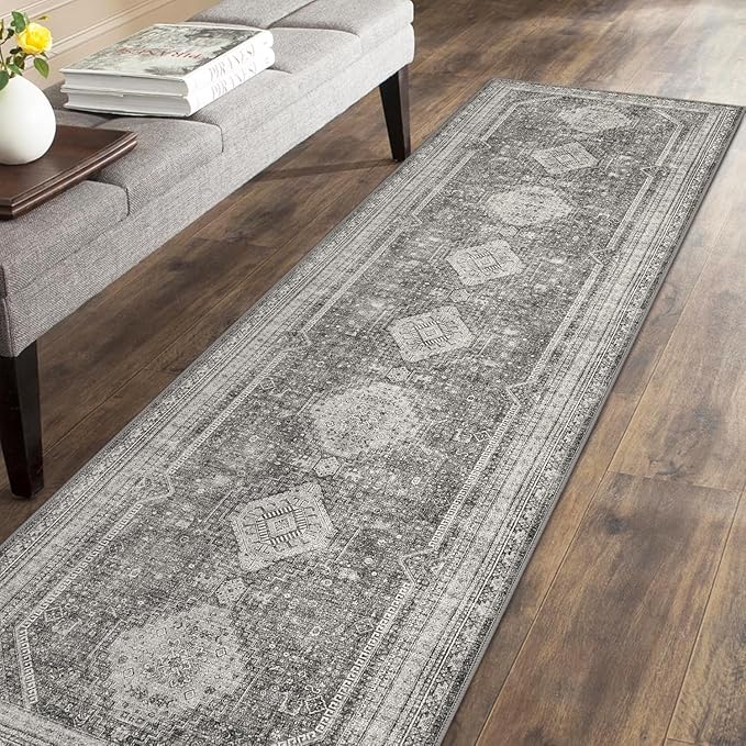 GENIMO Runner Rug 2x5 Non Slip Machine Washable Hallway Runner Rug, Low Pile Lightweight Rugs for Entryway, Hallway, Kitchen and Corridor, Vintage Grey