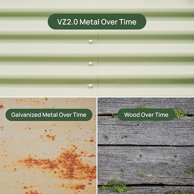 Vego garden Aluzinc Raised Garden Bed Kits, 17" Tall 6 in 1 Modular Metal Raised Planter Bed for Vegetables Flowers Patio Ground Planter Box-British Green