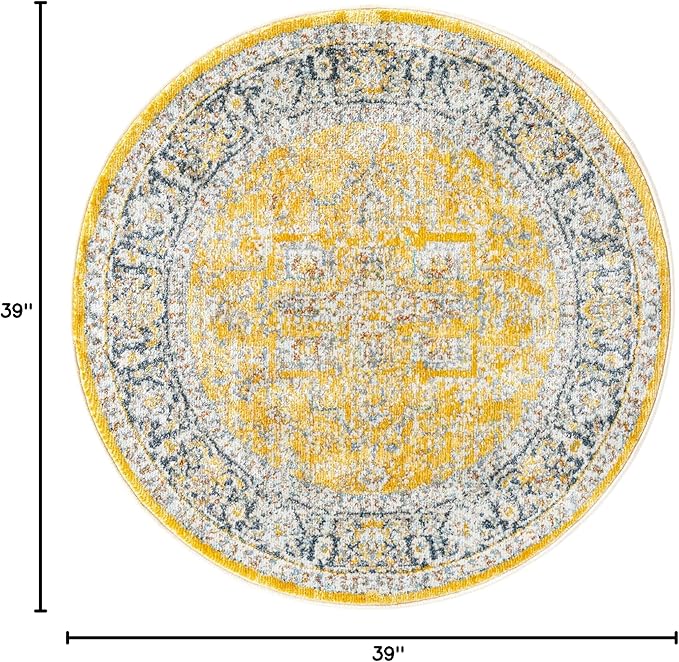 Unique Loom Baracoa Collection Area Rug - Prado (3' 3" Round, Yellow/ Ivory)