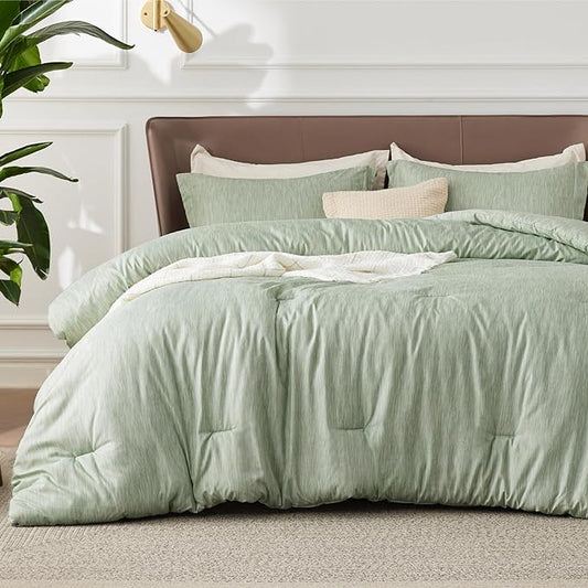 Bedsure King Size Comforter Set - Celadon Green Soft Bedding for All Seasons, Cationic Dyed Bed Set, 3 Pieces, 1 King Size Comforter (104"x90") and 2 Pillow Shams (20"x36"+2")