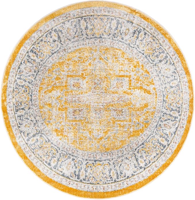 Unique Loom Baracoa Collection Area Rug - Prado (4' 1" Round, Yellow/ Ivory)