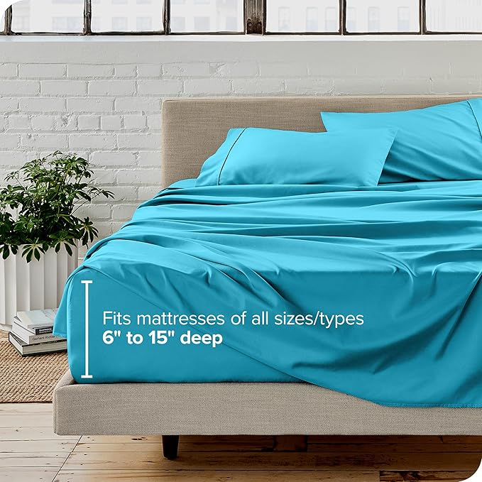 Bare Home Split King Sheet Set - 1800 Ultra-Soft Microfiber Bed Sheets - Double Brushed - Deep Pockets - Easy Fit - 5 Piece Set - Bed Sheets & Pillowcases (Split King, Aqua)