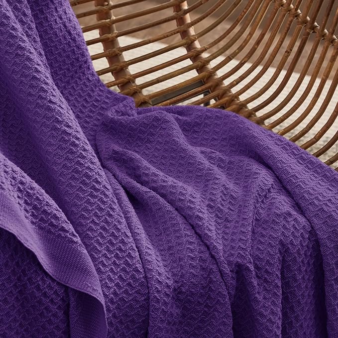 Bedsure Gentlesoft 100% Cotton Blanket King Size for Bed - Breathable and Soft, Thick Cozy Waffle Weave Christmas Blanket Gift for Women, Purple, 104x90 inches