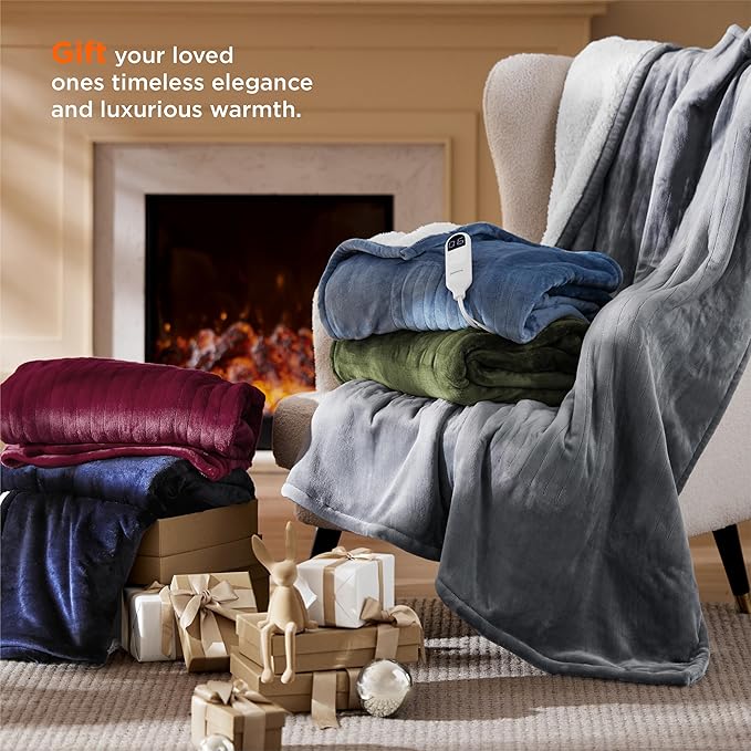 Bedsure Electric Blanket Twin - Soft Flannel Heated Blanket, Fast Heating with 10 Time Settings & 6 Heat Settings, Warm Gifts for Grandma (62x84 inches, Woodrose)