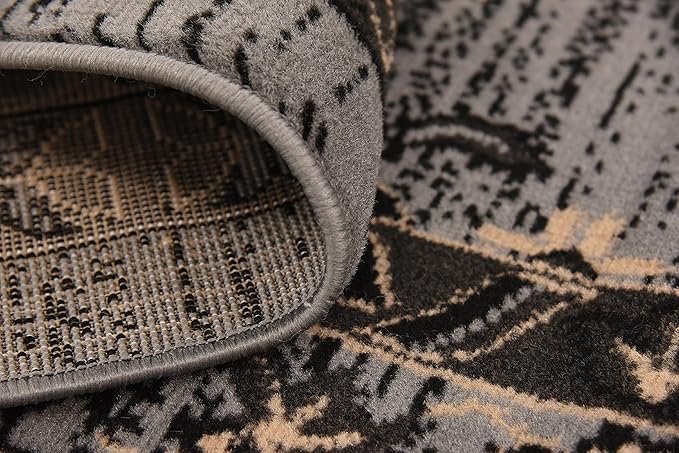 Unique Loom Taftan Collection Border Geometric Tribal Inspired Design Area Rug (7' 0 x 10' 0 Rectangular, Gray/ Black)