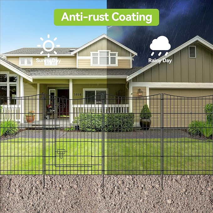 INJOPEXI Decorative Garden Fence 12 Panels 26ft(L)×36in(H) Metal Garden Fences with 11 Panels + 1 Gate, Animal Barrier Rabbit Fence Rustproof Wire Temporary Dog Fencing Outdoor for Backyard Lawn