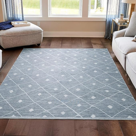 Wyatt & Ash Blue Grey Seta Imagine Printed Chenille 7'10" x 10' Non Skid & Machine Washable Area Rug
