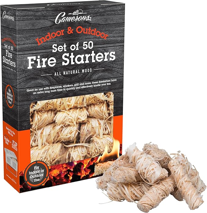 All Natural Fire Starters (50 Pack) - Unique Design Lights Quick & Easily with No Flare Up- Indoor Outdoor Use for Barbecue Charcoal Grill, Campfire, Pellet Stove, Firewood - BBQ Grilling Xmas Gift