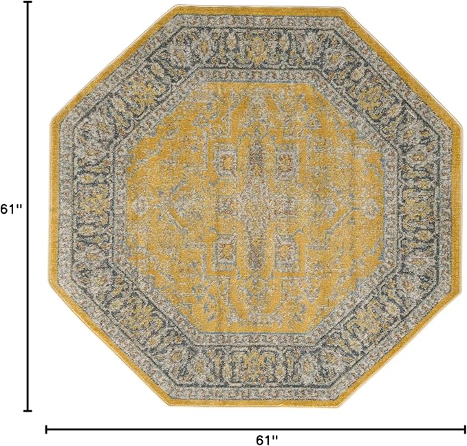 Unique Loom Baracoa Collection Area Rug - Prado (5' 1" Octagon, Yellow/ Ivory)
