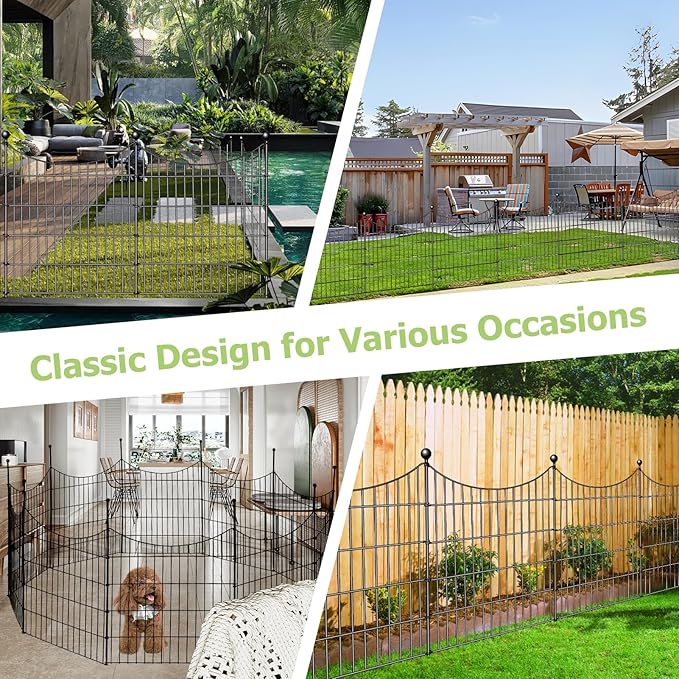 10 Panels Garden Fence Dog Fence Outdoor for Yard, 32in H x 23.6ft L Rustproof Metal Fencing with Ground Stakes | No Dig Animal Proof Containment for Pets/Rabbits | Durable Patio Security Panels