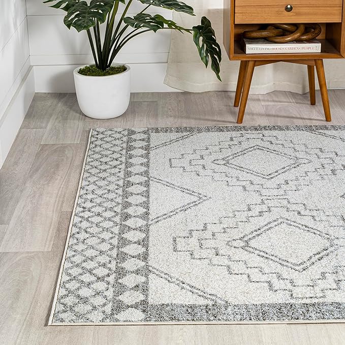 JONATHAN Y Amir Moroccan Beni Souk Cream/Gray Indoor Area Rug, 4x6, Bohemian, Scandinavian, Easy-Cleaning for Living Room, Bedroom, Kitchen, Pet Friendly, Non-Shedding (MOH200B-4)