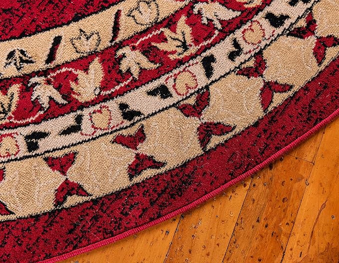 Unique Loom Taftan Collection Border Geometric Tribal Inspired Design Area Rug (8' 0 x 8' 0 Round, Red/ Gold)