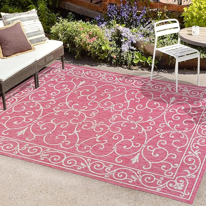 JONATHAN Y Vintage Filigree Indoor Outdoor Area Rug 3X5 Fuchsia/Light Gray, Charleston Textured Weave for Backyard, Patio, Porch, Easy-Cleaning, High Traffic, Pet-Friendly, Non-Shedding (SMB106J-3)