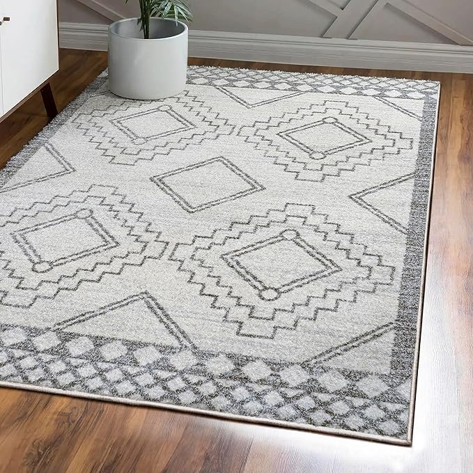JONATHAN Y Amir Moroccan Beni Souk Cream/Gray Indoor Area Rug, 4x6, Bohemian, Scandinavian, Easy-Cleaning for Living Room, Bedroom, Kitchen, Pet Friendly, Non-Shedding (MOH200B-4)