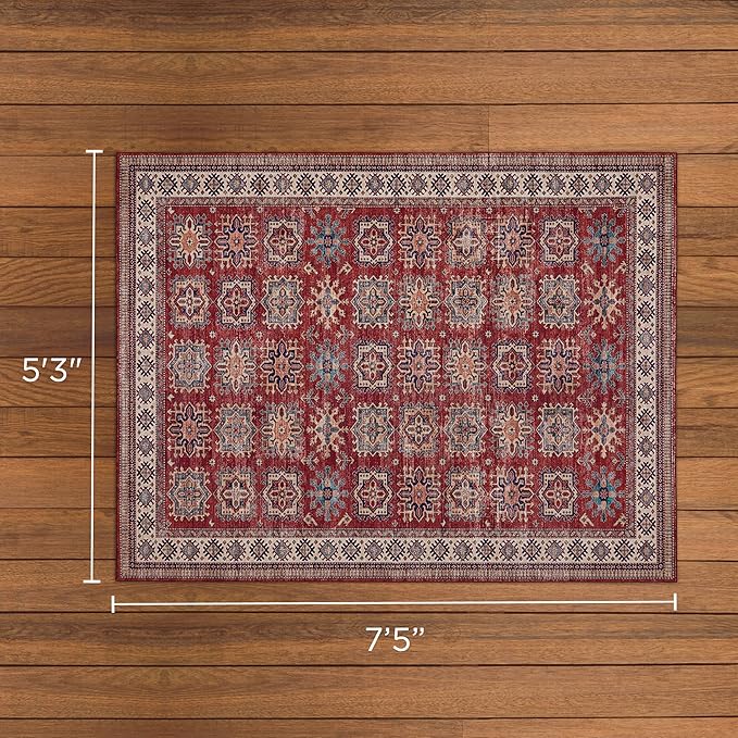 Wyatt & Ash Red Minot Imagine Printed Chenille 5'3" x 7'5" Non Skid & Machine Washable Area Rug