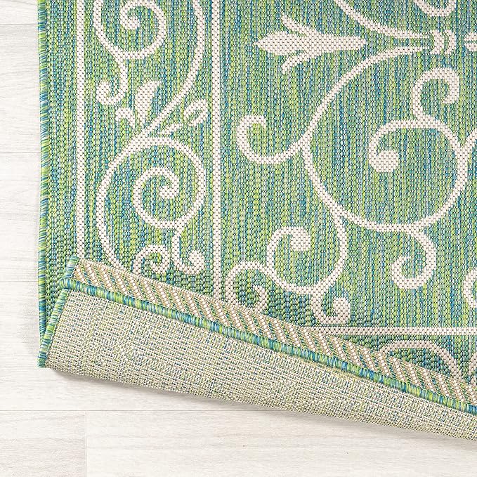 JONATHAN Y Vintage Filigree Indoor Outdoor Area Rug 3X5 Green/Ivory, Charleston Textured Weave for Backyard, Patio, Porch, Easy-Cleaning, High Traffic, Pet-Friendly, Non-Shedding (SMB106K-3)