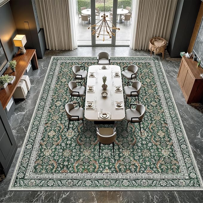 Rugland 8x10 Area Rugs - Stain Resistant Washable Rug, Anti Slip Rugs for Living Room, Vintage Tribal Area Rugs(Vintage01-Green, 8'x10')