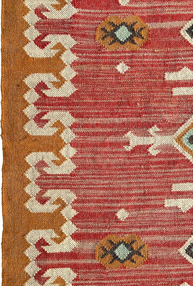 Jute Traditional Kilim Rug Boho Flatweave Area Rug for Living Room, Living Room Entryway, Tribal Series, 5'x7'