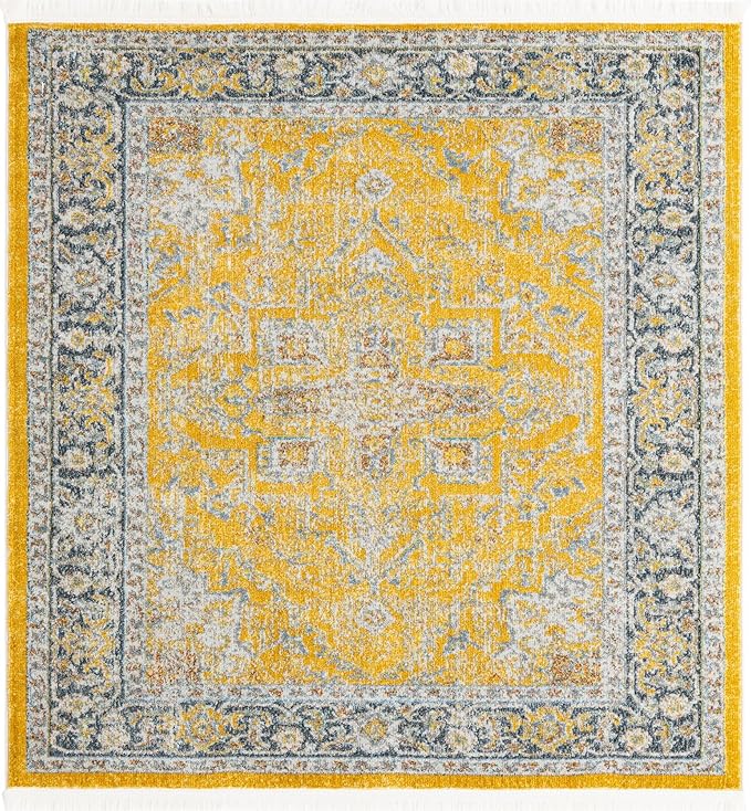 Unique Loom Baracoa Collection Area Rug - Prado (5' 1" Square, Yellow/ Ivory)