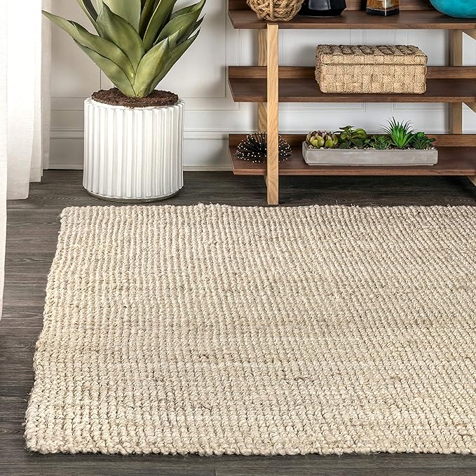 JONATHAN Y Pata Hand Woven Chunky Jute Light Ivory Indoor Area Rug, 8x10, Bohemian, Rustic, Cottage, Easy-Cleaning for Living Room, Bedroom, Kitchen, Non-Shedding (NRF102B-8)