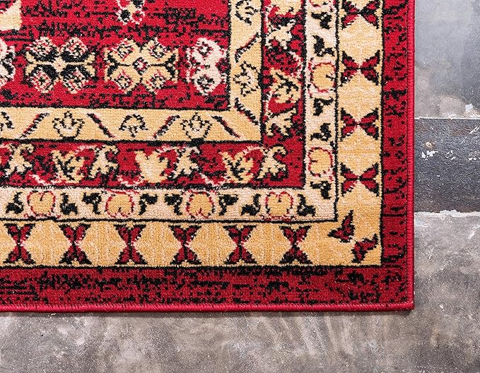 Unique Loom Taftan Collection Border Geometric Tribal Inspired Design Area Rug (8' 0 x 10' 0 Rectangular, Red/ Gold)