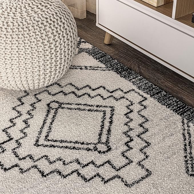 JONATHAN Y Amir Moroccan Beni Souk Cream/Black Runner Rug, 2x14, Bohemian, Scandinavian, Easy-Cleaning for Living Room, Bedroom, Kitchen, Pet Friendly, Non-Shedding (MOH200A-214)