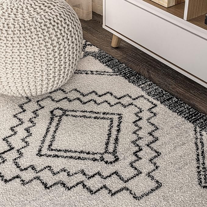JONATHAN Y Amir Moroccan Beni Souk Cream/Black 9' Round Indoor Area Rug, Bohemian, Scandinavian, Easy-Cleaning for Living Room, Bedroom, Kitchen, Pet Friendly, Non-Shedding (MOH200A-9R)