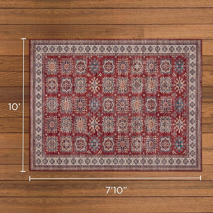 Wyatt & Ash Red Minot Imagine Printed Chenille 7'10" x 10' Non Skid & Machine Washable Area Rug