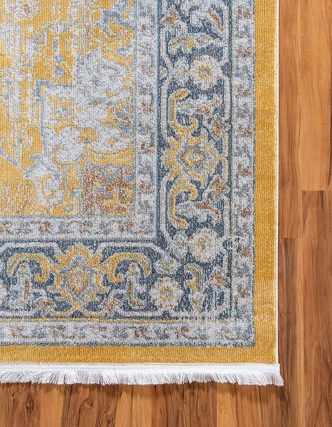 Unique Loom Baracoa Collection Area Rug - Prado (2' 7" x 10' Runner, Yellow/ Ivory)