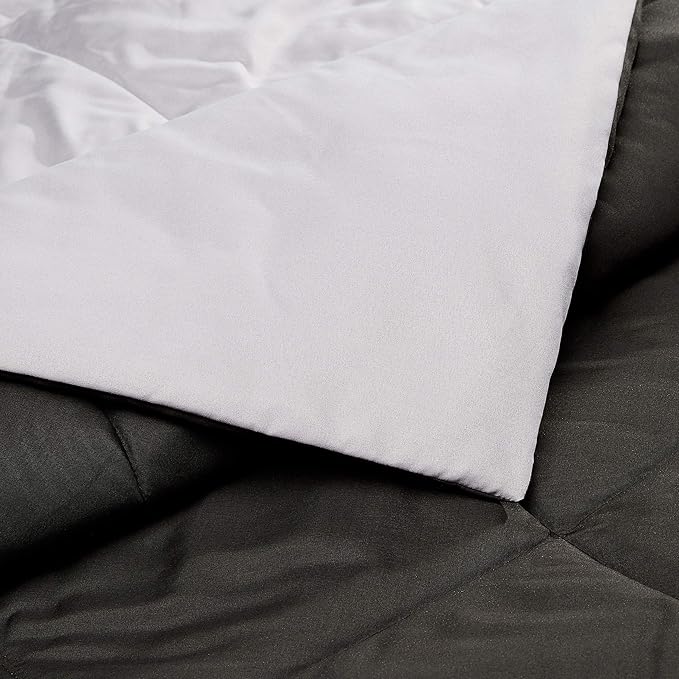 Amazon Basics Comforter Blanket King, Reversible Lightweight Microfiber All Season Blanket, Black/Grey