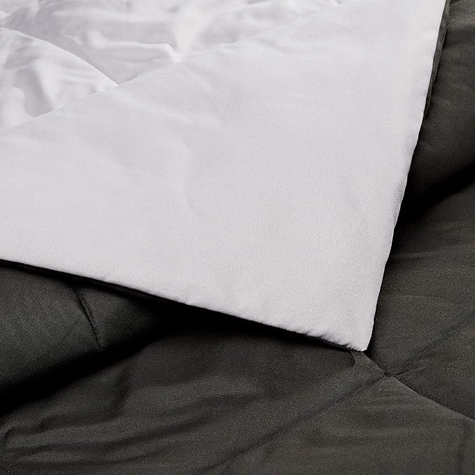 Amazon Basics Comforter Blanket Twin/Twin XL, Reversible Lightweight Microfiber All Season Blanket, Black/Grey
