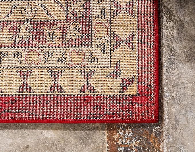 Unique Loom Taftan Collection Border Geometric Tribal Inspired Design Area Rug (4' 0 x 6' 0 Rectangular, Red/ Gold)