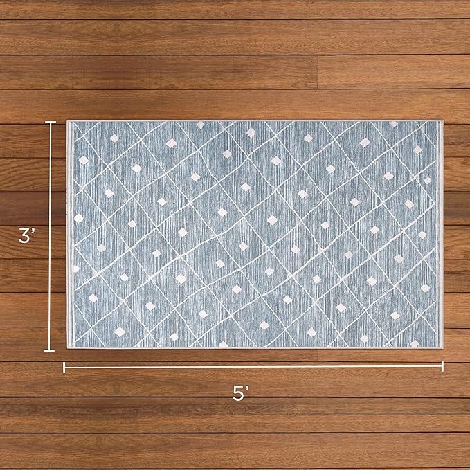 Wyatt & Ash Blue Grey Seta Imagine Printed Chenille 3' x 5' Non Skid & Machine Washable Accent Rug