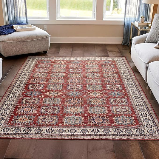 Wyatt & Ash Red Minot Imagine Printed Chenille 5'3" x 7'5" Non Skid & Machine Washable Area Rug