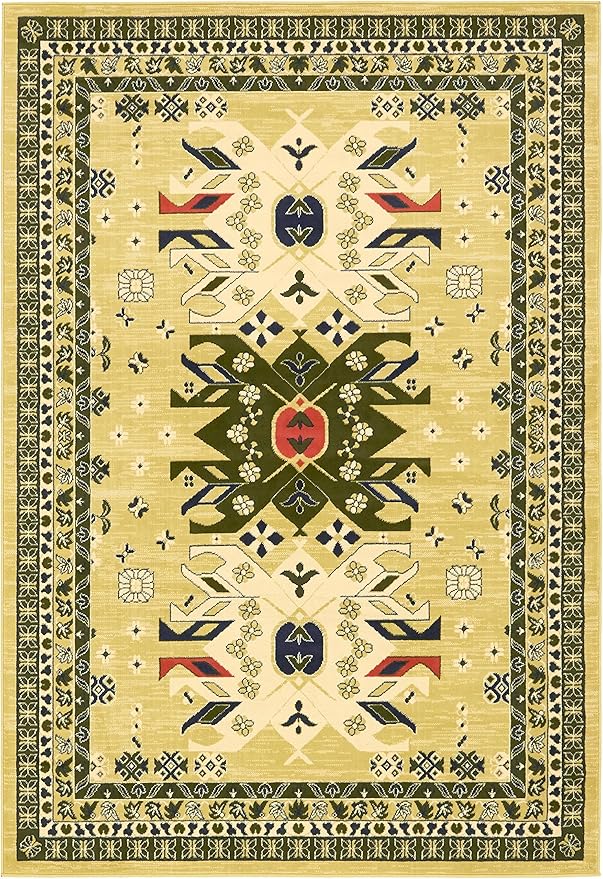 Unique Loom Taftan Collection Border Geometric Tribal Inspired Design Area Rug (6' 0 x 9' 0 Rectangular, Gold/ Gray)