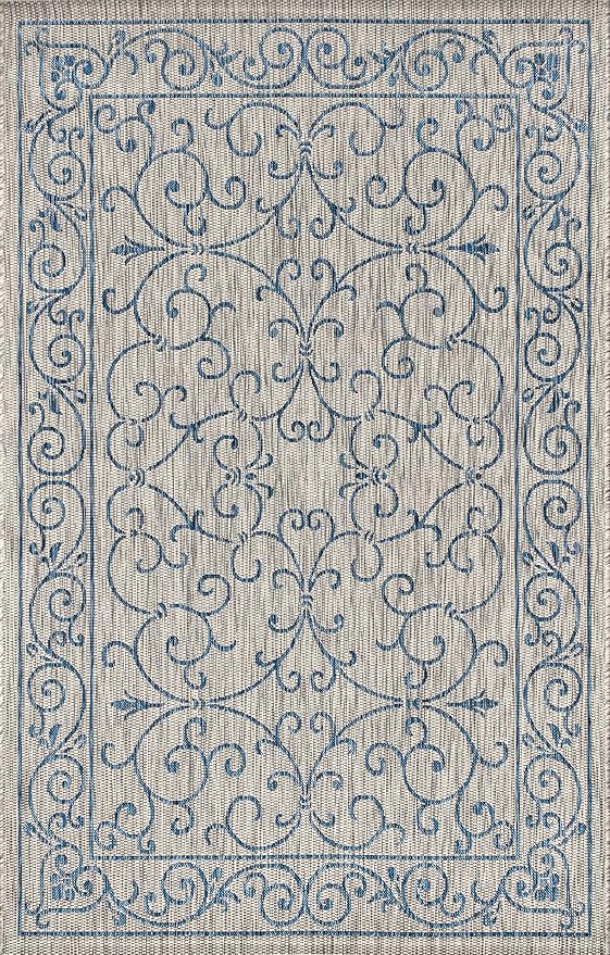 JONATHAN Y Vintage Filigree Indoor Outdoor Area Rug 4X6 Gray/Navy, Charleston Textured Weave for Backyard, Patio, Porch, Easy-Cleaning, High Traffic, Pet-Friendly, Non-Shedding (SMB106C-4)