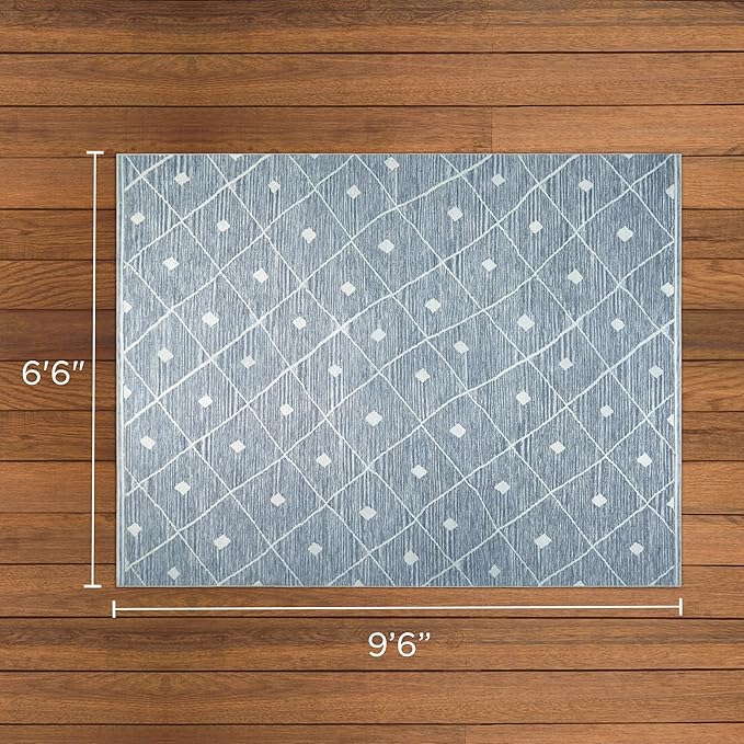 Wyatt & Ash Blue Grey Seta Imagine Printed Chenille 6'6" x 9'6" Non Skid & Machine Washable Area Rug