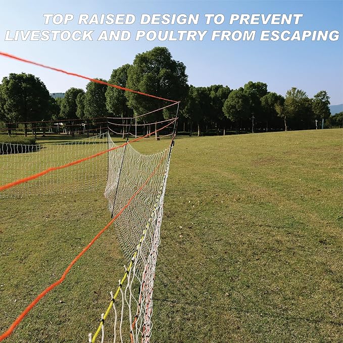 Poultry Electric Netting Fence - 47.3''H (can be Manually Raised to 59.1''H) x 98.5'L for Flying Chicken, Sheep, Goats in Farms, Ranches and Gardens, PK2