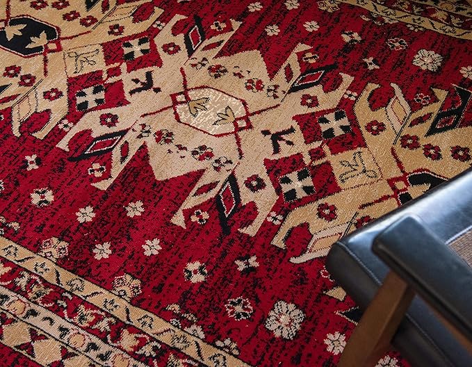 Unique Loom Taftan Collection Border Geometric Tribal Inspired Design Area Rug (9' 10 x 13' 0 Rectangular, Red/ Gold)