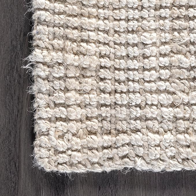 nuLOOM Ashli Solid Farmhouse Jute Area Rug, 8' Square, Off-white