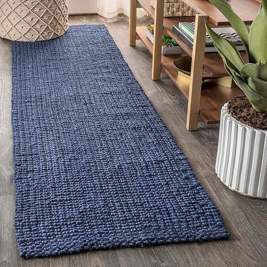JONATHAN Y Pata Hand Woven Chunky Jute Navy Runner Rug, 2x18, Bohemian, Rustic, Cottage, Easy-Cleaning for Living Room, Bedroom, Kitchen, Non-Shedding (NRF102D-218)