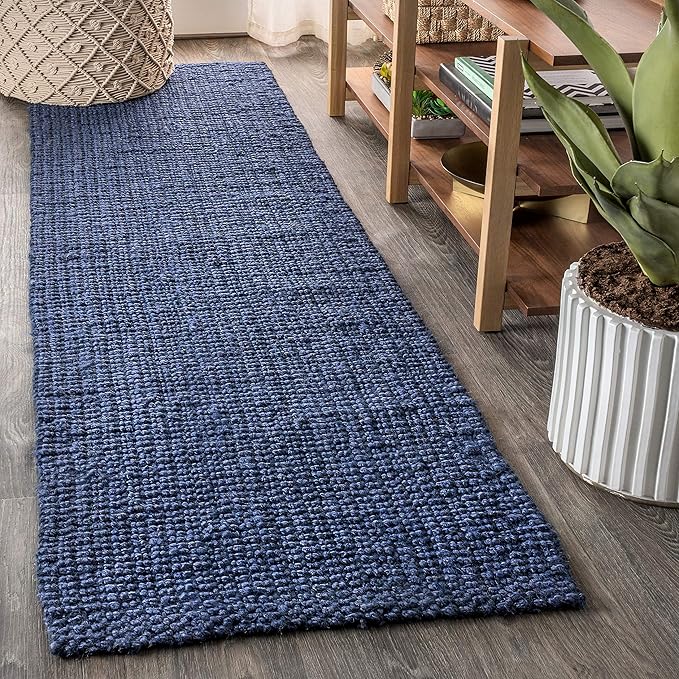 JONATHAN Y Pata Hand Woven Chunky Jute Navy Runner Rug, 2x8, Bohemian, Rustic, Cottage, Easy-Cleaning for Living Room, Bedroom, Kitchen, Non-Shedding (NRF102D-2)
