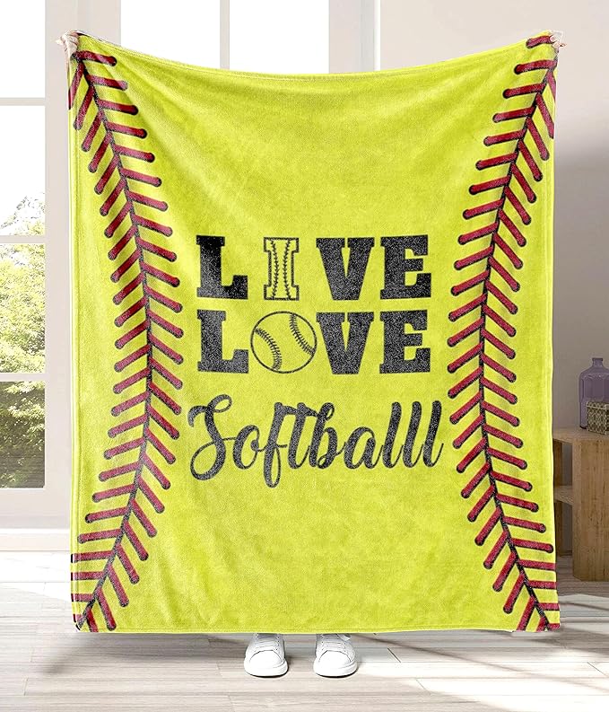Softball Blanket Live Love Softball Gifts Fleece Comfy Plush Soft Flannel Throw Blanket Couch Sofa Birthday Gifts for Women Men Kids - 50''x60''