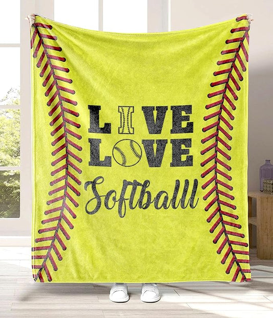 Softball Blanket Live Love Softball Gifts Fleece Comfy Plush Soft Flannel Throw Blanket Couch Sofa Birthday Gifts for Women Men Kids - 60''x80''