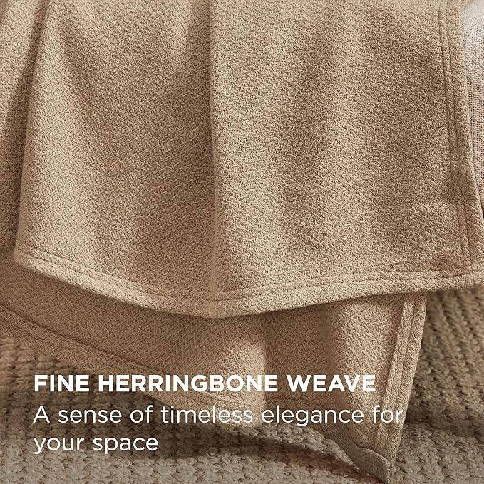 Bedsure GentleSoft 100% Cotton Blanket King Size for Bed - Breathable and Lightweight, Soft Cozy Textured Herringbone Woven Blanket for Summer, Taupe, 108x90 inches